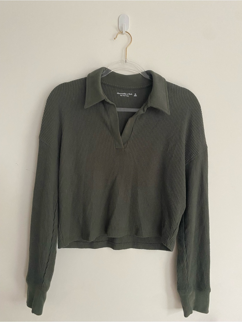 Abercrombie & Fitch Olive Green Ribbed Polo Pullover